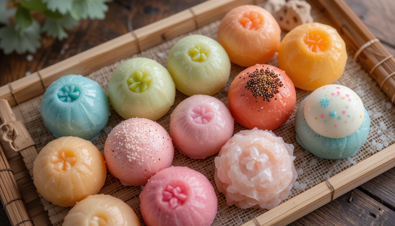 Assorted types of Japanese Mochi