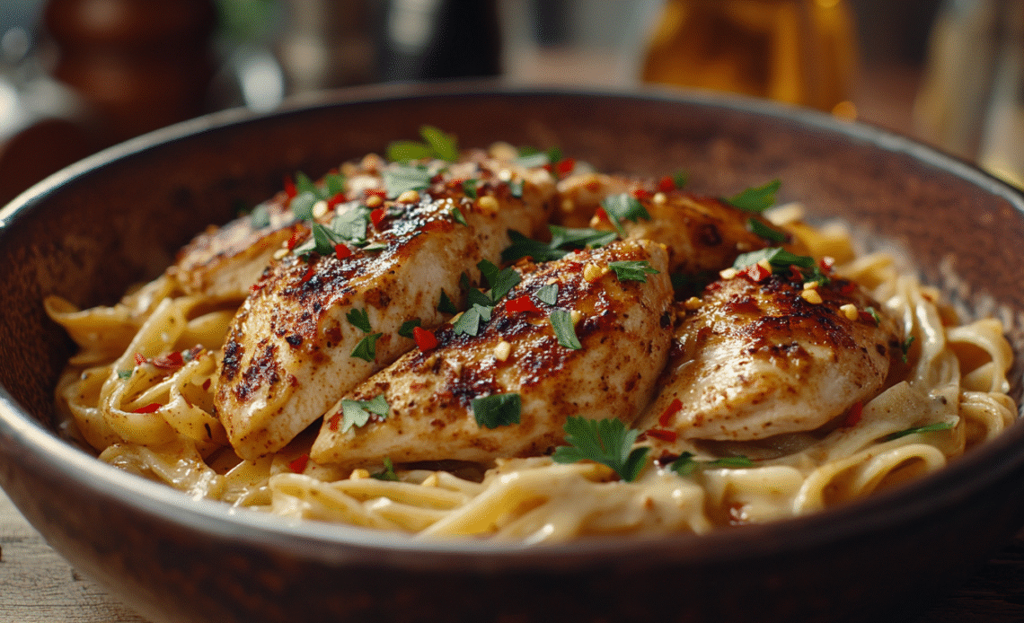 Savory Cajun Chicken over Creamy Parmesan Linguine