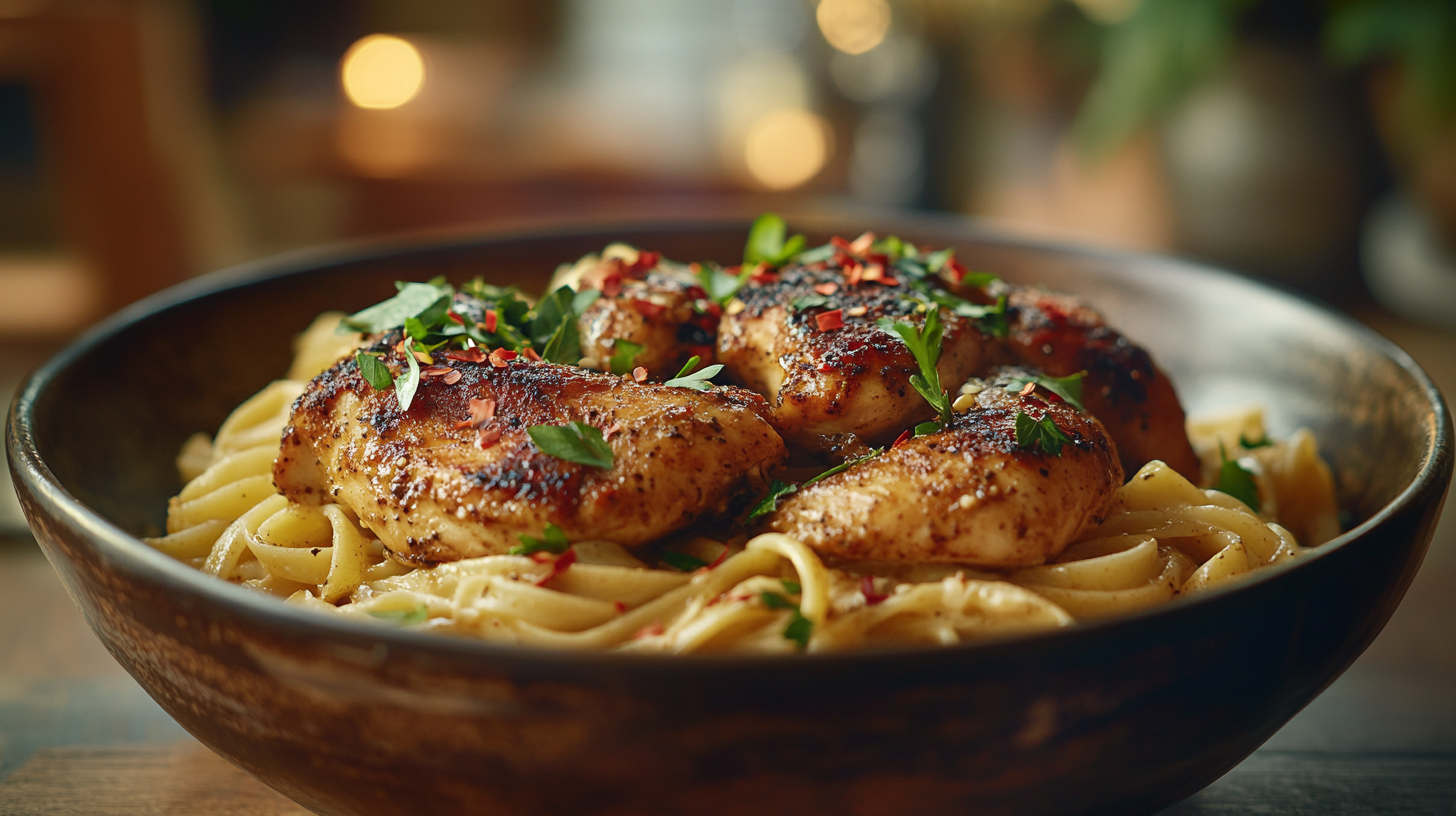 Savory Cajun Chicken over Creamy Parmesan Linguine