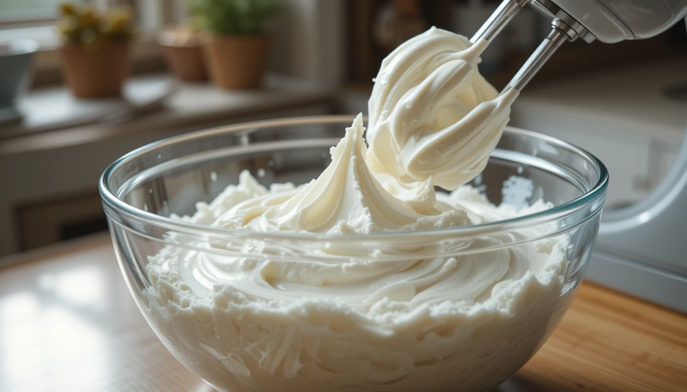 Whipped vanilla cream for strawberry sponge cake