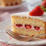 Slice of strawberry shortcake sponge cake